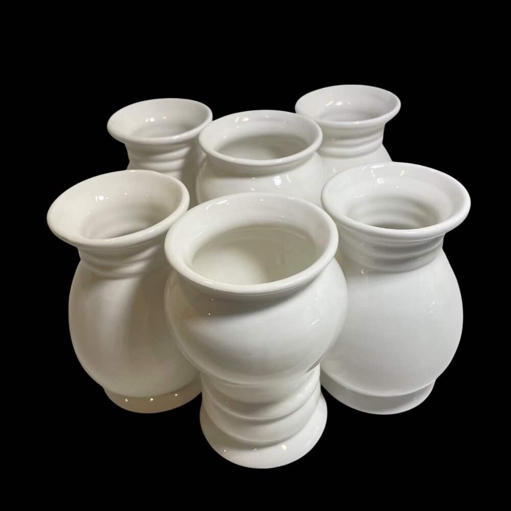 Set Of 2 Three Piece attached White Ceramic Decorative Vases for Home or Event C